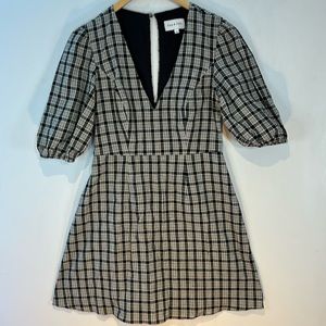 Park & Fifth black and cream plaid puff sleeve mini dress 100% cotton size small